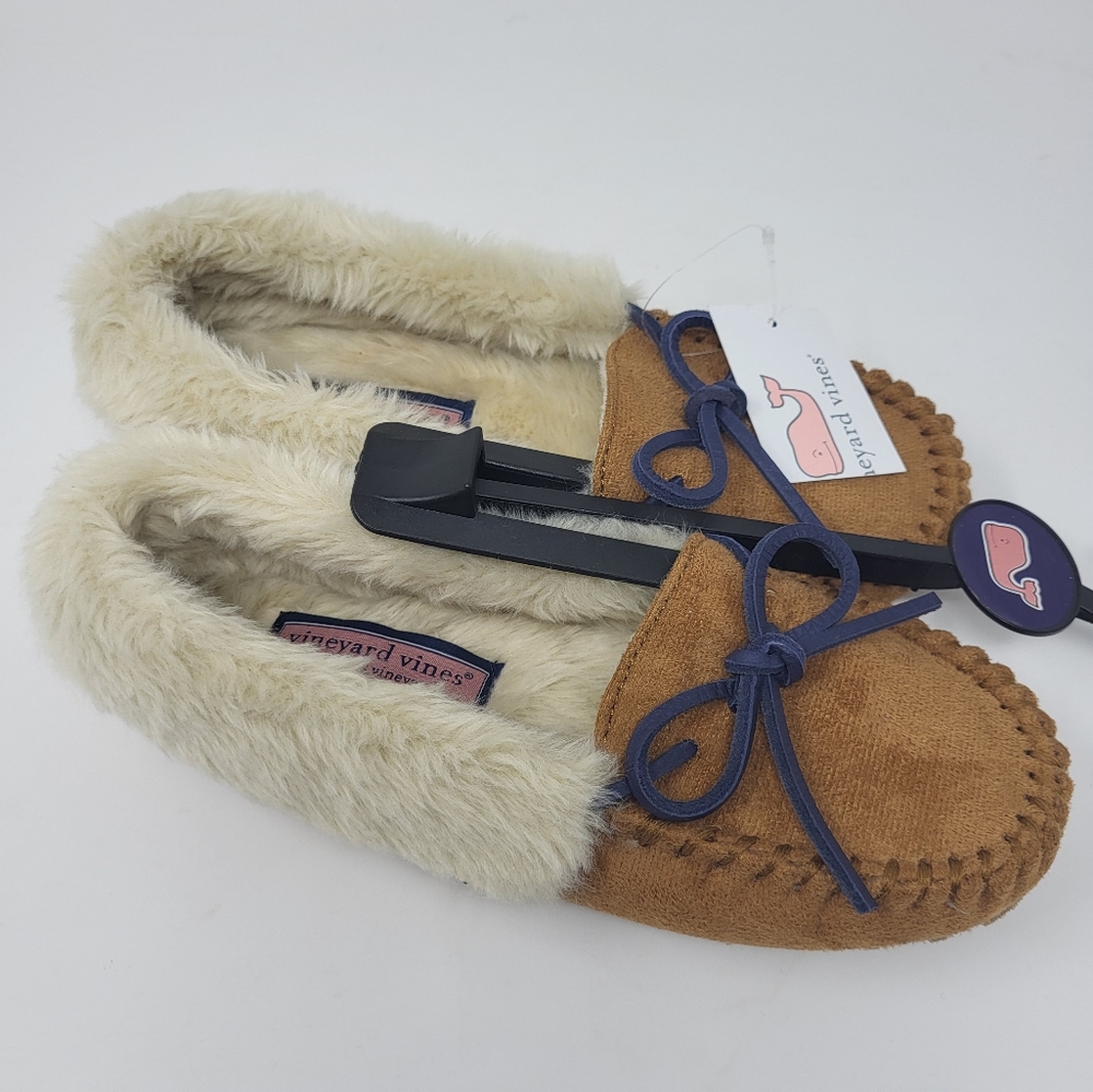 Vineyard Vines Faux Suede Faux Fur Slippers‎ Moccasins New Tan Size 5